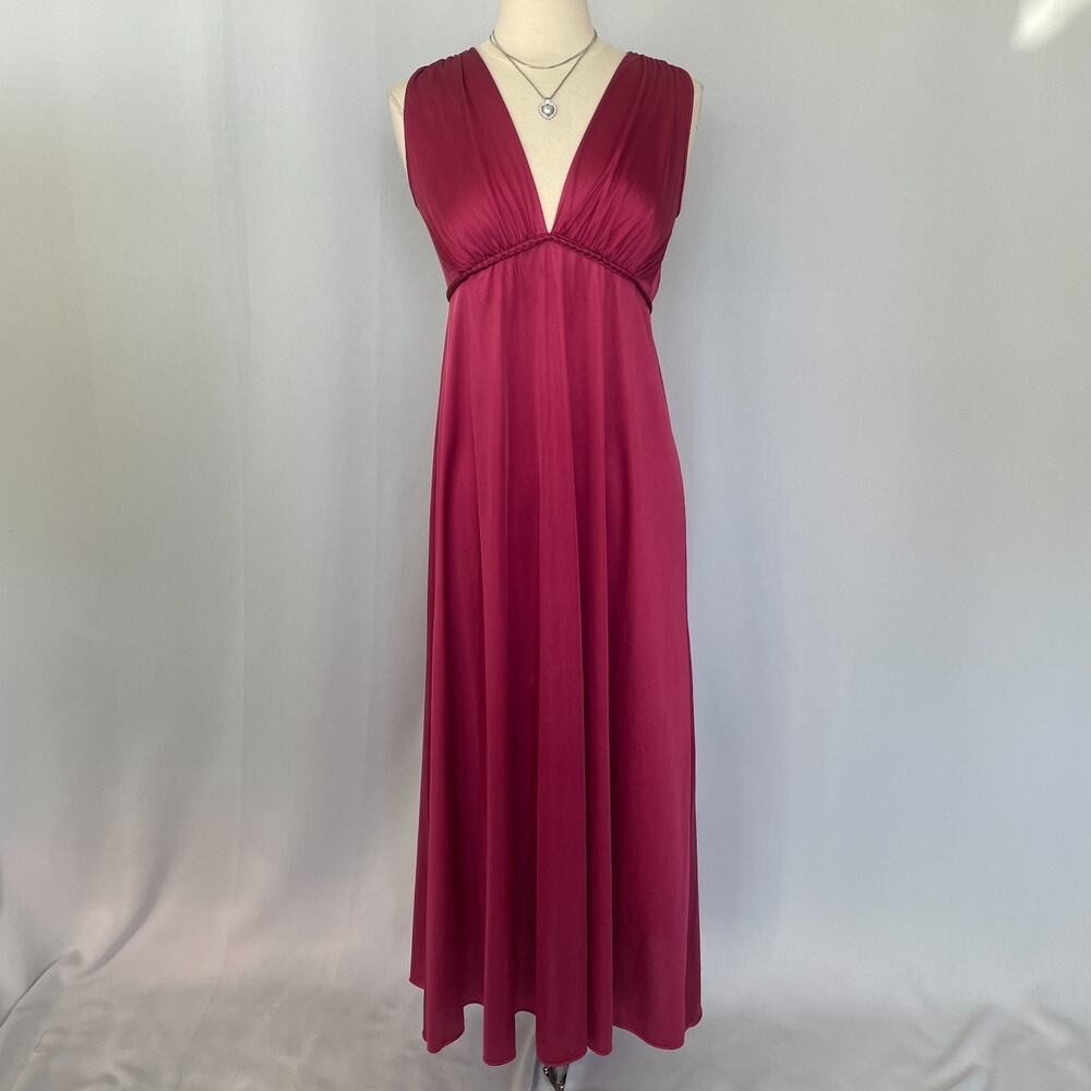Vintage Vanity Fair Nightgown Size 32 Small Red Burgundy Satin Goddess Lingerie